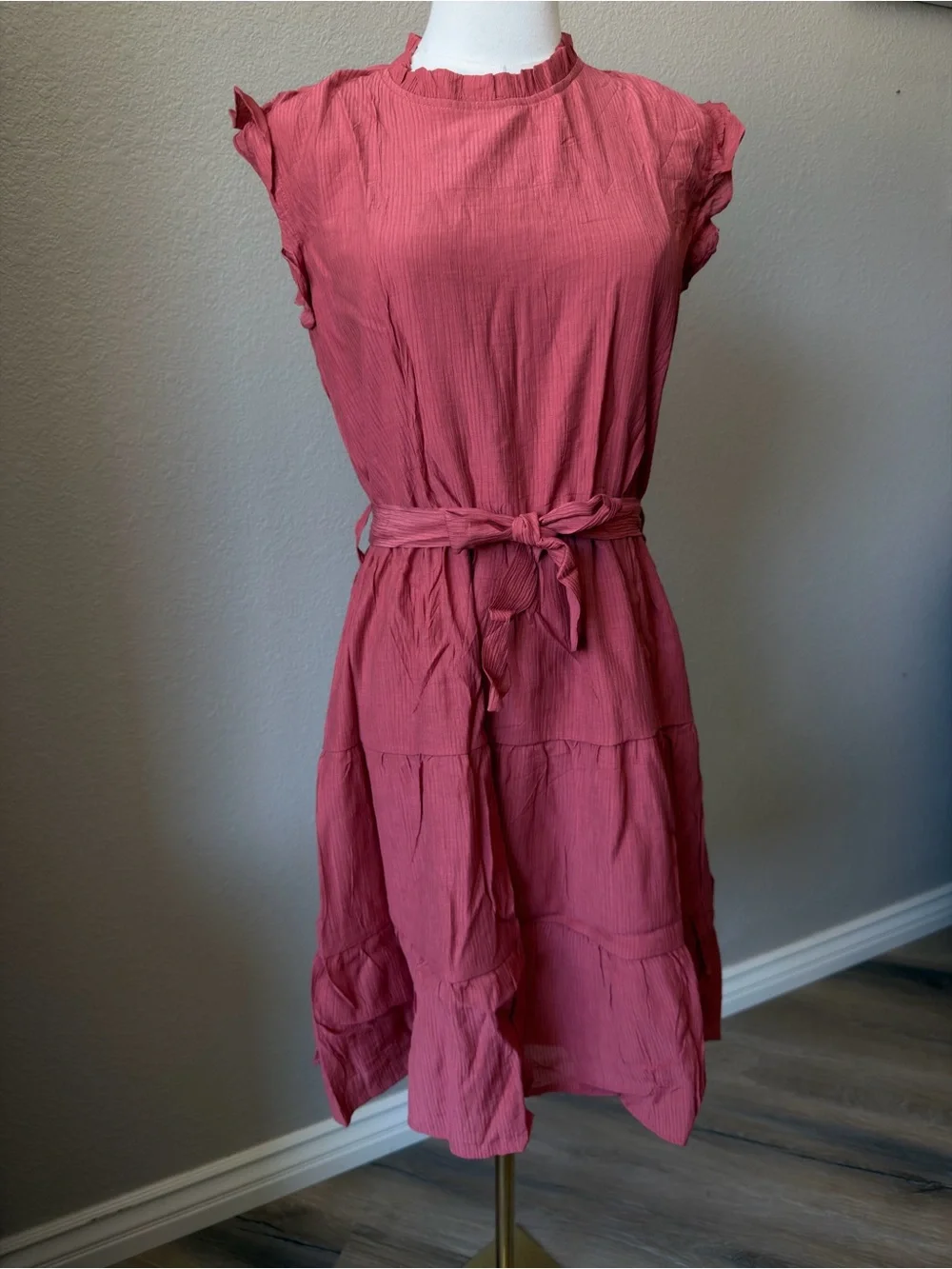 NWT Teen Ruffled Cap-Sleeve Tie-Waist Midi Dress in Rose, 14-15Y